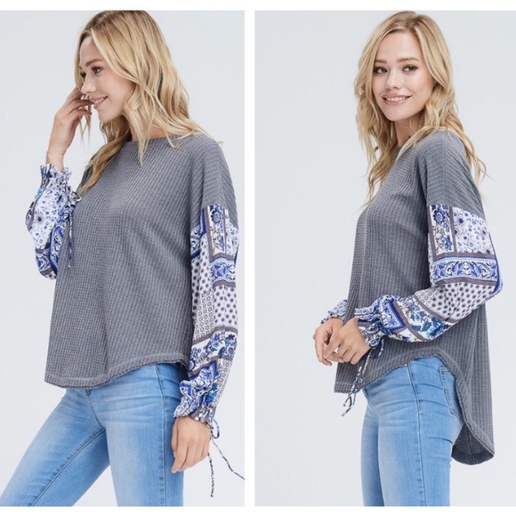 $ FIRM 🌷Contrast Sleeve Charcoal Gray Thermal - Picture 3 of 4